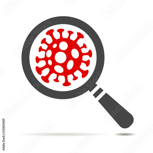 COVID-19, Novel coronavirus 2019-nCoV, Abstract virus strain model Novel coronavirus disease is searched under magnifying glass. Concept of studying dangerous pathogen of atypical pneumonia