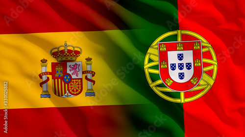 Waving Spain and Portugal Flags