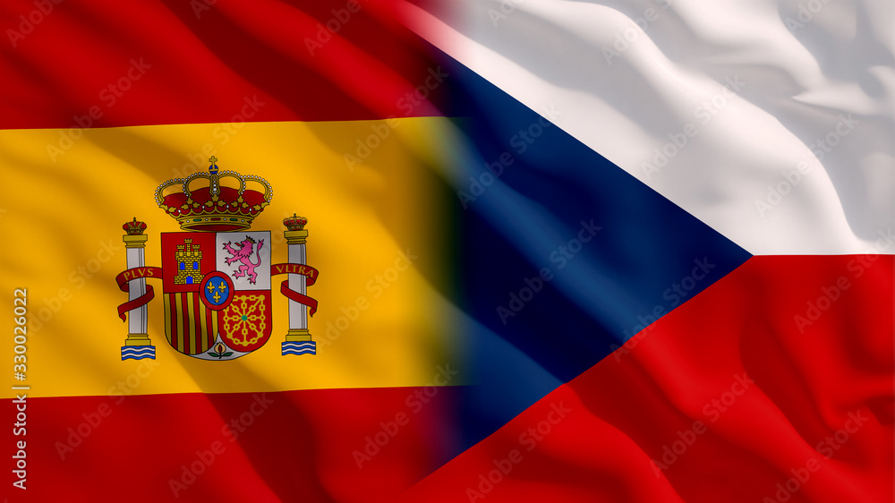 Waving Spain and Czech Republic Flags Waving Spain and Czech Republic Flags