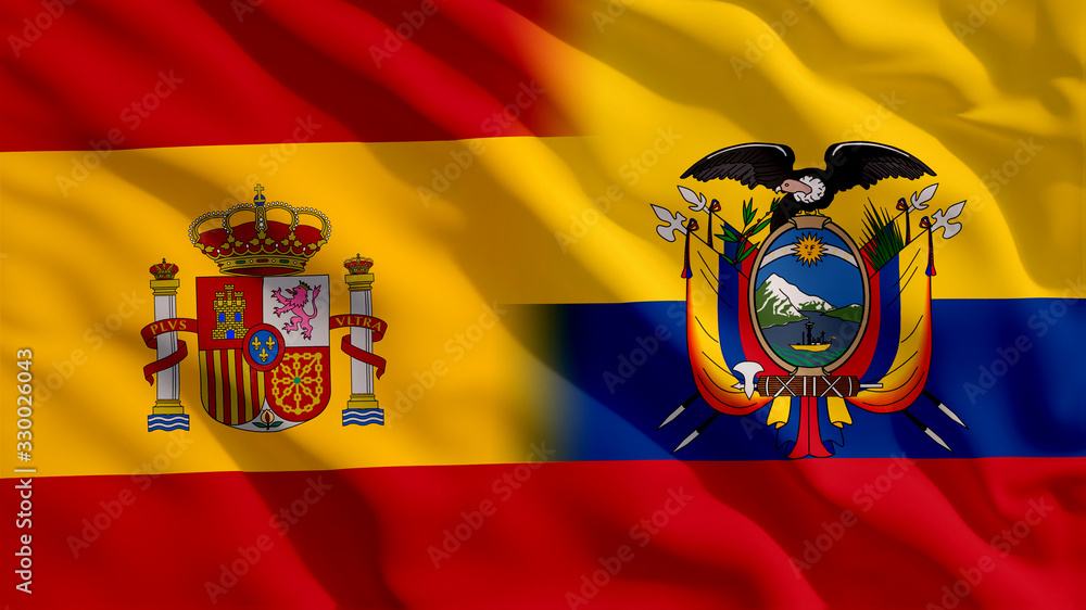 Fototapeta premium Waving Spain and Ecuador Flags