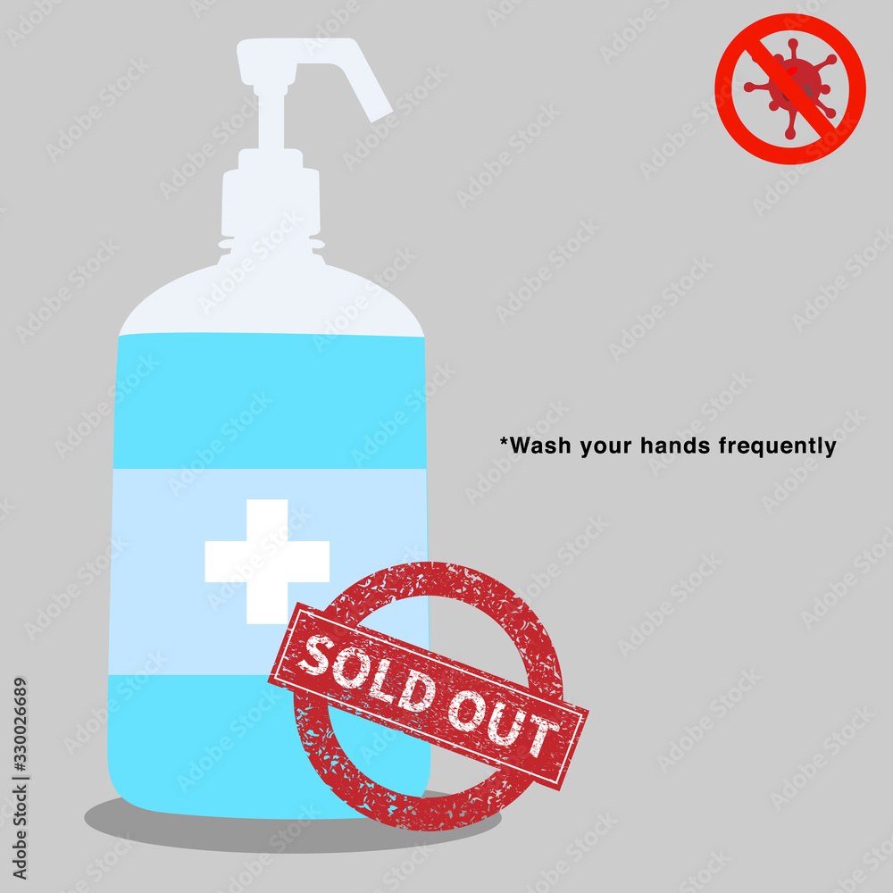 Hand sanitizer out of stock announcement/notification banner/poster/ad. Copy space for custom text. Hand sanitizer out of stock announcement/notification banner/poster/ad. Copy space for custom text.