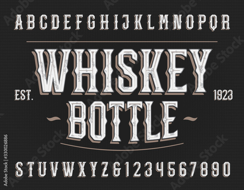 Whiskey Bottle alphabet font. Retro letters and numbers. Vector typeface for your typography design.