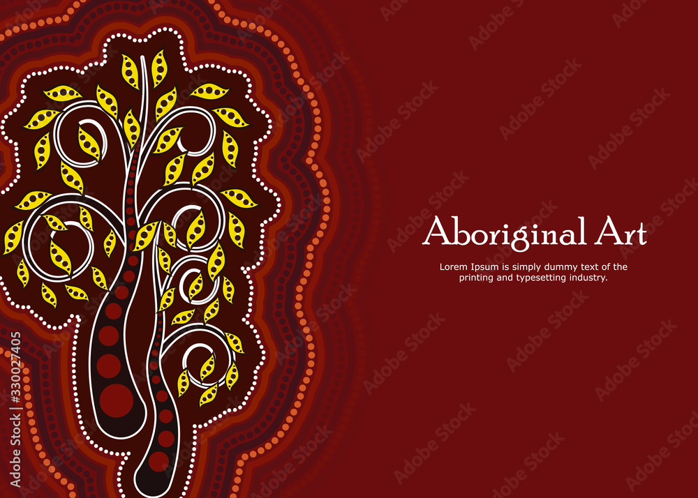 Aboriginal dot art vector banner with tree Aboriginal dot art vector banner with tree