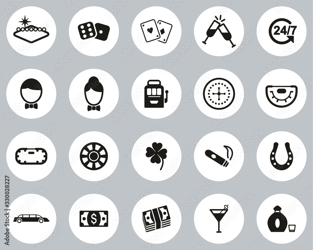 Las Vegas City & Culture Icons Black & White Flat Design Circle Set Big Las Vegas City & Culture Icons Black & White Flat Design Circle Set Big