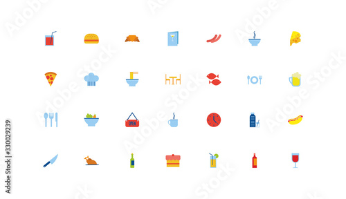 bundle of restaurant set flat icons