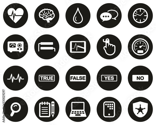 Lie Detector Test Or Polygraph Test Icons White On Black Flat Design Circle Set Big