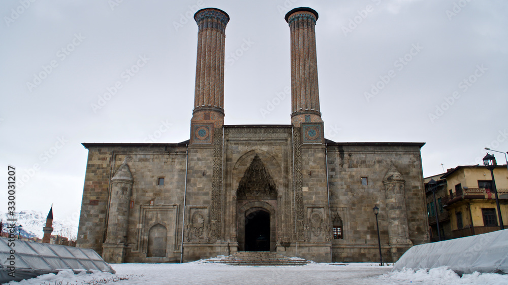 Erzurum Double Minaret Madrasa, in winter