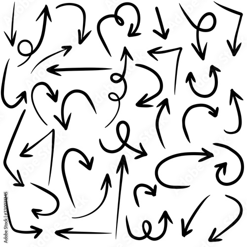 Set of Hand drawn vector arrows doodle on white background.design element vector illustration.