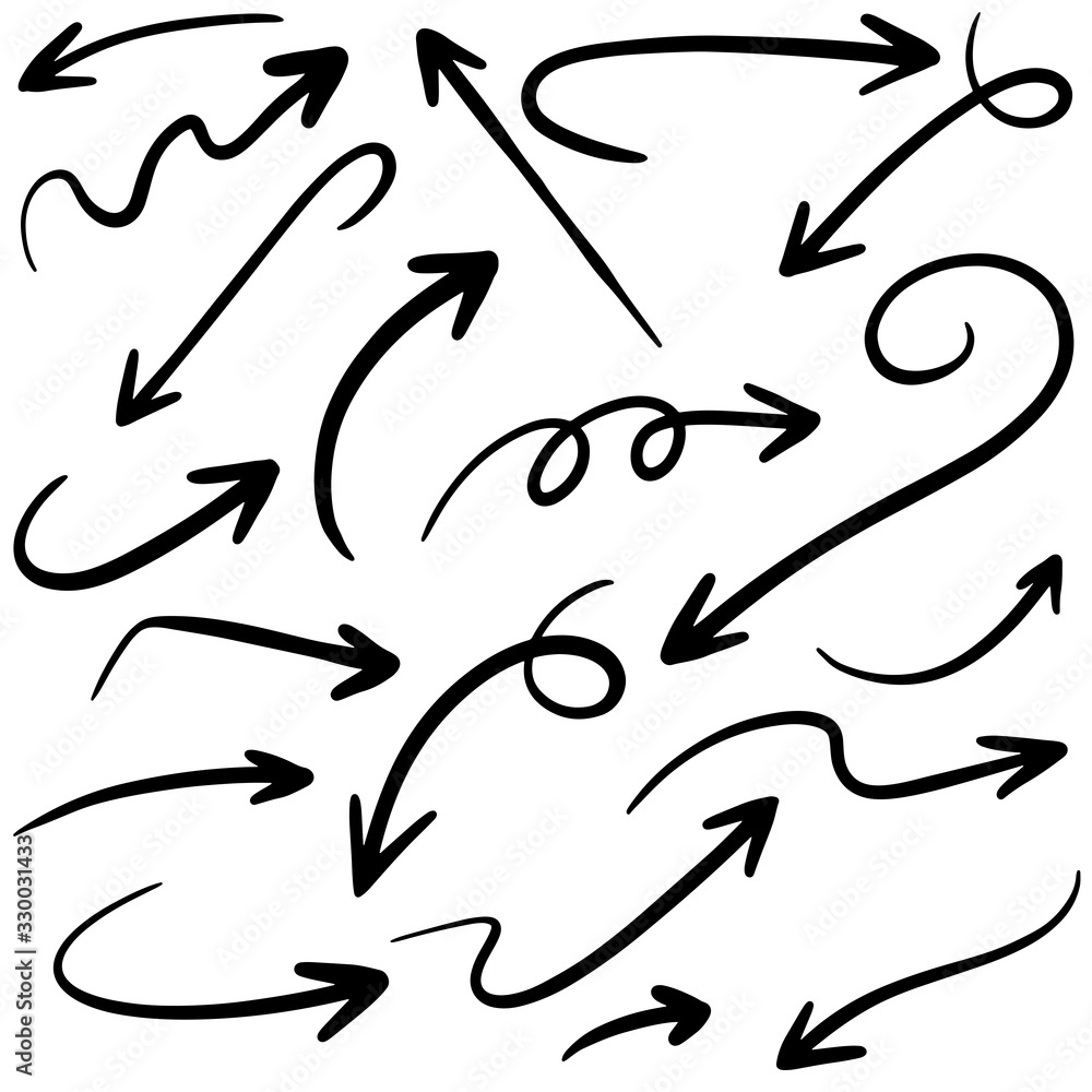 Set of Hand drawn vector arrows doodle on white background.design element vector illustration. Set of Hand drawn vector arrows doodle on white background.design element vector illustration.