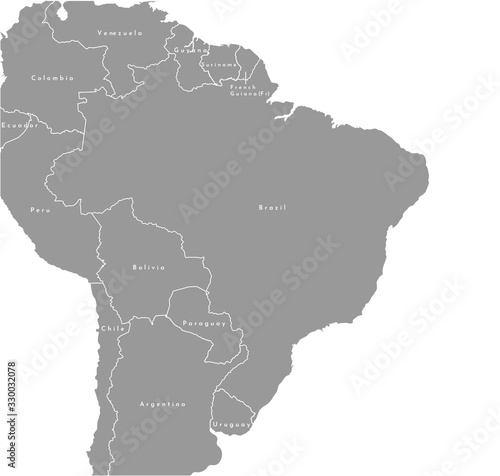Vector modern isolated illustration. Simplified political map of Brazil and nearest states  Peru  Colombia  Venezuela  Bolivia and others . White background of oceans.
