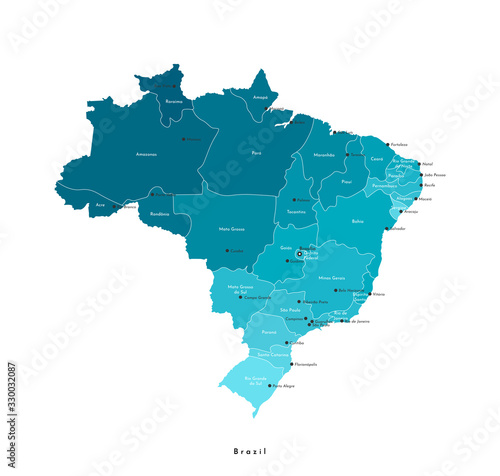 Vector Modern Isolated Illustration Simplified Administrative Map Of Brazil Names Of Brazilian Cities Brasilia Sao Paulo Rio De Janeiro And Etc And Brazilian States White Background Stock Vector Adobe Stock