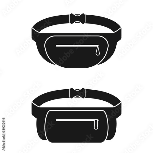 Black waist bag. Fanny pack for man and woman. Vector illustration