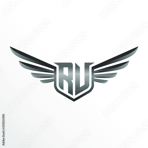 Initial Letter RV with Wings
