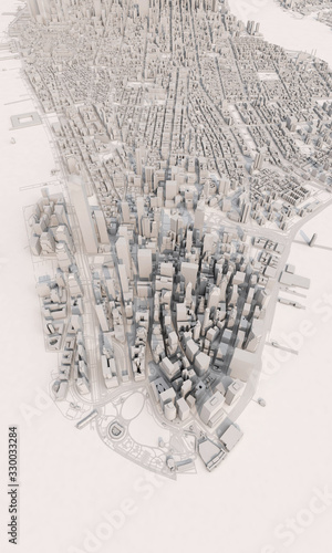 Photography New York city map aerial view. grey minimal design. 3D Rendering