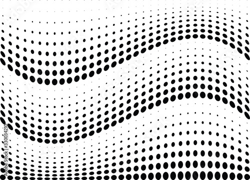 Abstract halftone wave dotted background. Futuristic twisted grunge pattern, dot, circles. Vector modern optical pop art texture for posters, business cards, cover, labels mock-up, stickers layout