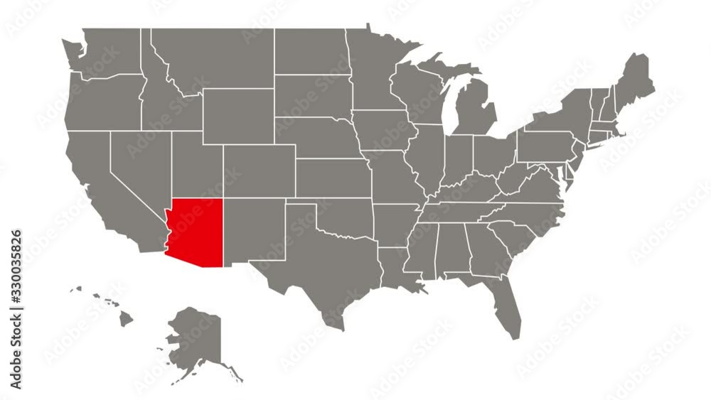 Arizona federal state blinking red highlighted in map of USA Arizona federal state blinking red highlighted in map of USA