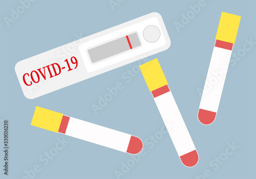 Prueba del Coronavirus o covid-19 positiva y probetas con sangre.