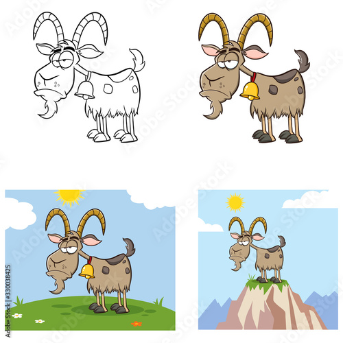 Grumpy Goat Cartoon Mascot Character. Set Vector Collection