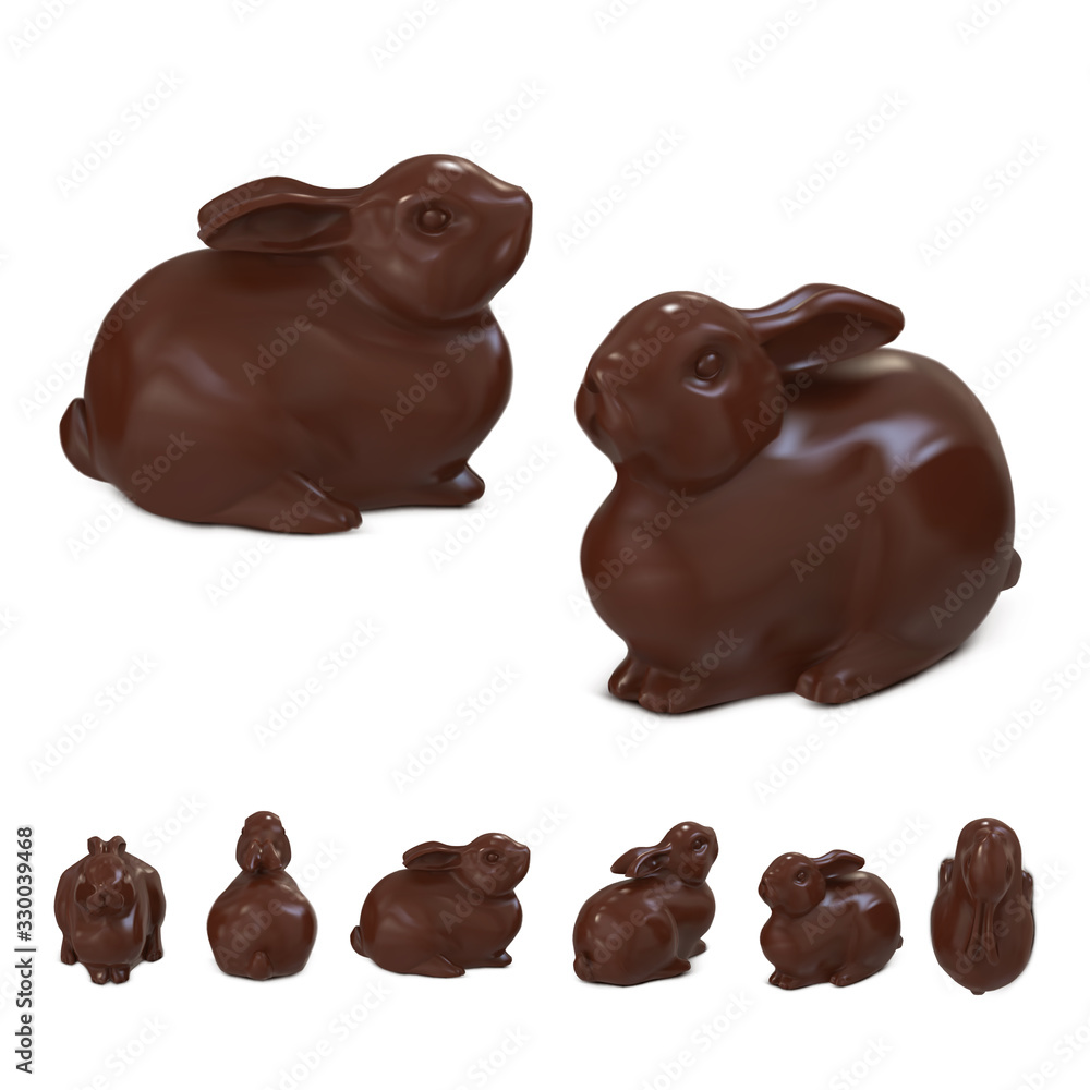 Chocolate bunnies are different view. Vector illustration isolated on white background. Chocolate bunnies are different view. Vector illustration isolated on white background.