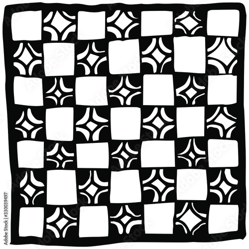 Squares with different patterns inside. Tiles with illustrations.