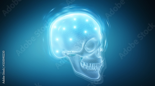 Digital x-ray skull holographic scan projection 3D rendering