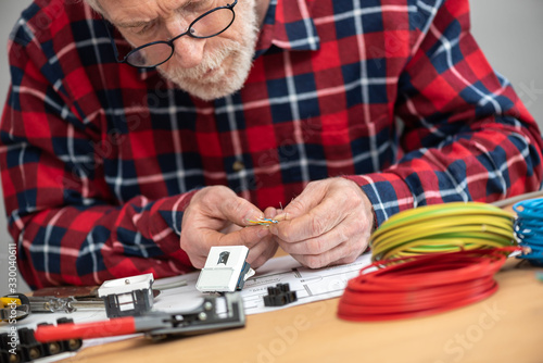 Electrician preparing an internet connection