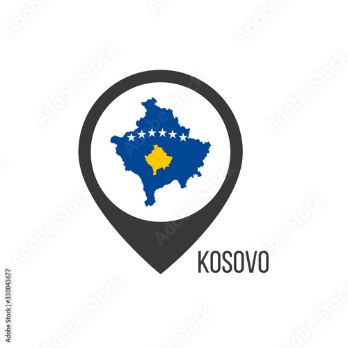 Map pointers with contry Kosovo. Kosovo flag. Stock vector illustration isolated on white background.