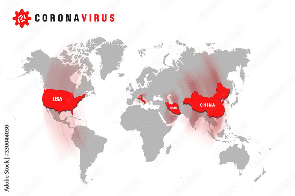Map of world with deadly corona virus country with copy space for your text