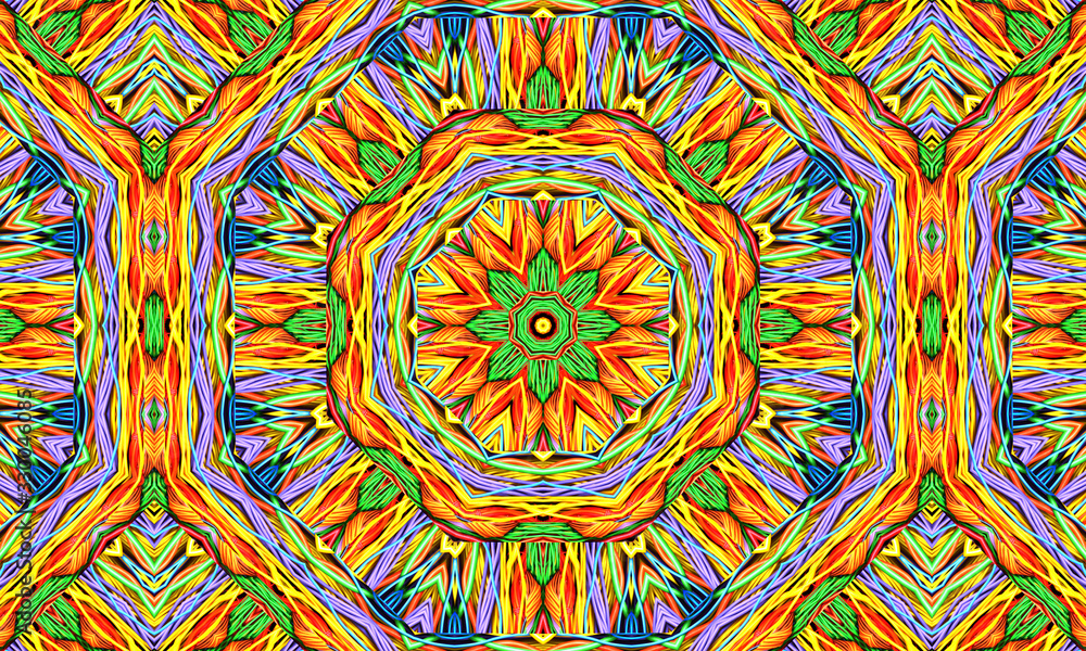 Abstract kaleidoscope background. Beautiful multicolor kaleidoscope texture. Unique kaleidoscope design. 