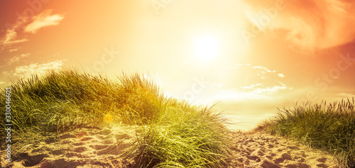 Abendrot über einer Düne am Meer