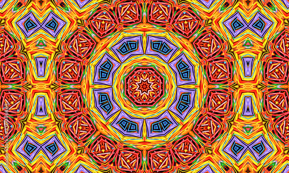 Abstract kaleidoscope background. Beautiful multicolor kaleidoscope texture. Unique kaleidoscope design. 