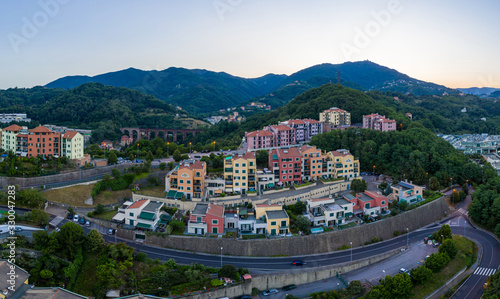 Townscape view of Genoa city with colorful houses and buildings