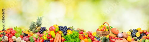 Naklejka Wide panoramic photo fruits, vegetables, berries for your layout