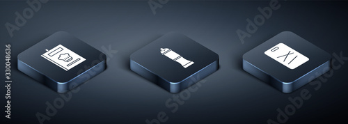 Set Isometric Cookbook, Cutting board and Pepper icon. Vector