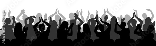 Silhouettes of applauding spectators in chairs. Crowd of people. Vector illustration