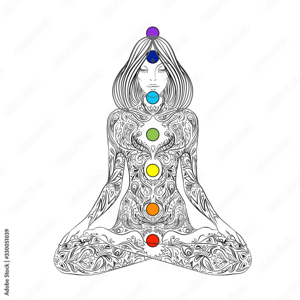 Harmony Yoga Meditation In Hall Concept Woman Meditating In Lotus Pose  Peaceful Female Character Enjoying Relaxation Stock Illustration - Download  Image Now - iStock
