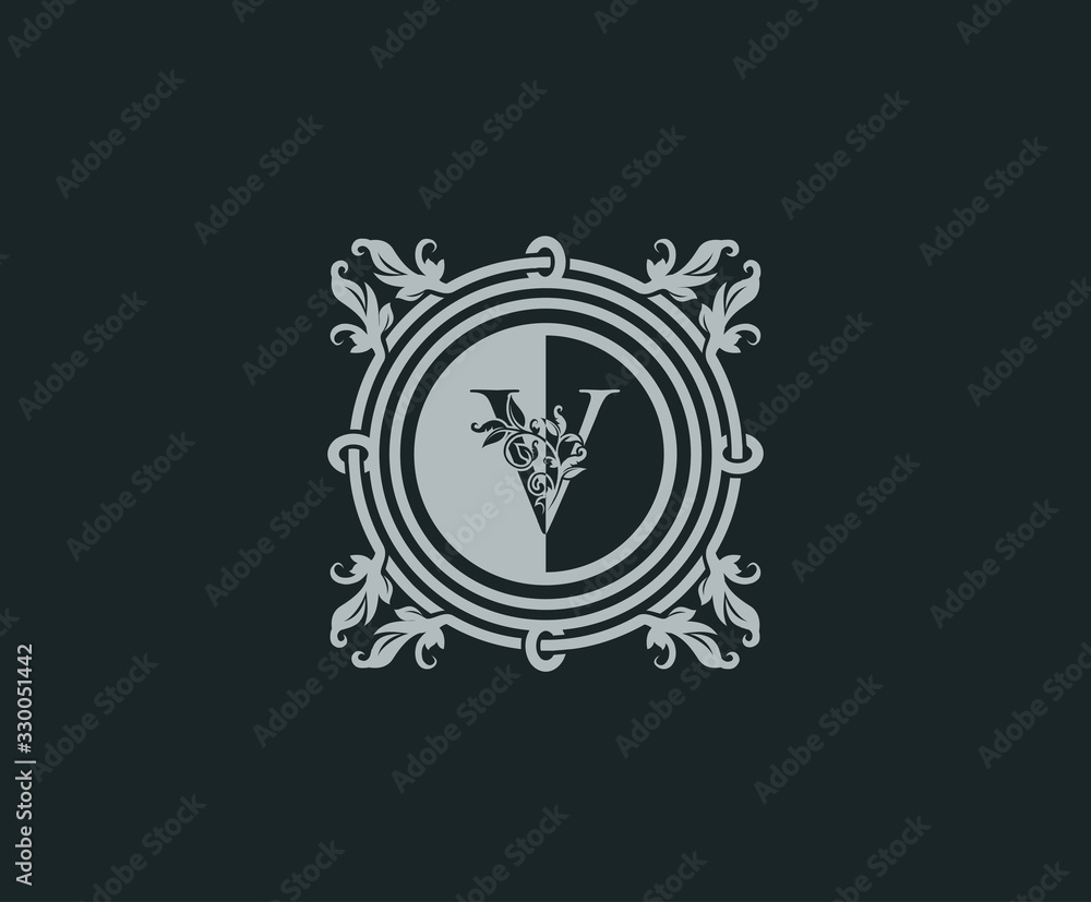 Luxury logo design with initial V. Elegant flourishes V Letter. Border carved frame logo template. Vintage vector element. Luxury logo design with initial V. Elegant flourishes V Letter. Border carved frame logo template. Vintage vector element.