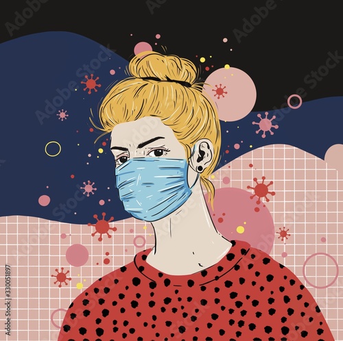 Illustration of woman wearing mask to protect from coronavirus