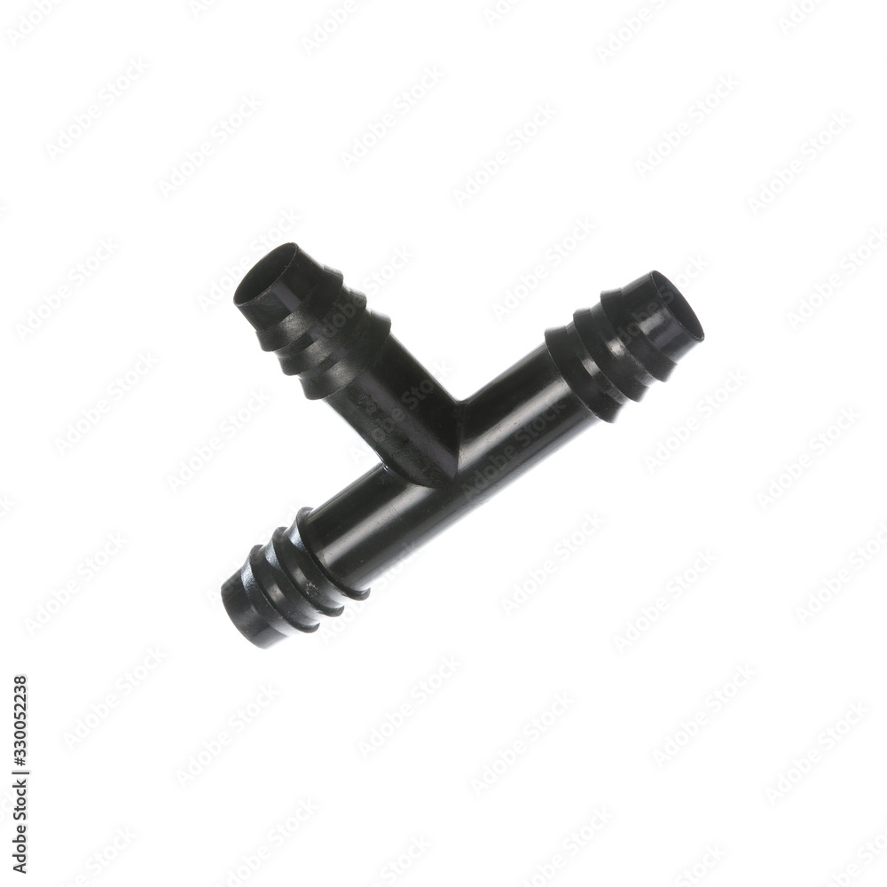 Single black vinyl tubing tee fitting for plastic pipes Single black vinyl tubing tee fitting for plastic pipes