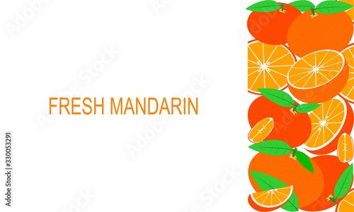 Vector fresh mandarins template suitable for banners, magazines, websites, restaurants and menus. Healthy eating with fruits for a healthy lifestyle.