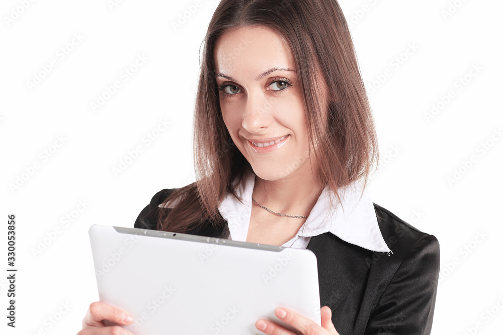 successful business woman with digital tablet.isolated on white background successful business woman with digital tablet.isolated on white background