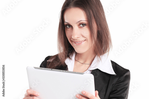 successful business woman with digital tablet.isolated on white background
