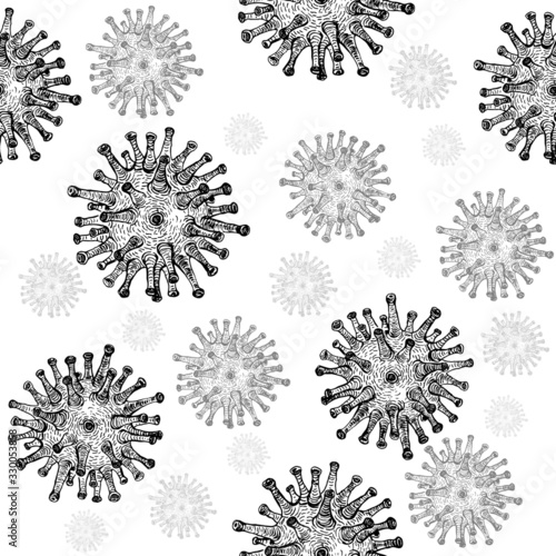 Coronavirus bacteria pattern on white background. The pandemic of humanity. Vector illustration.