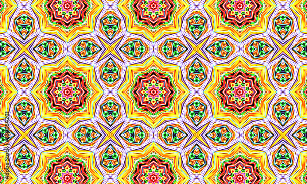 Geometric kaleidoscope multicolored seamless pattern. Abstract background. Beautiful multicolor kaleidoscope texture. Unique kaleidoscope design. Illustration for design.