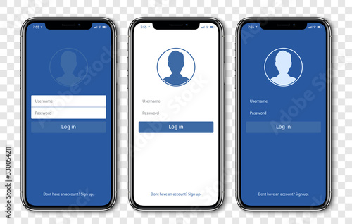 Login screen in three color style On a transparent background. Sign in app. Vector illustration.