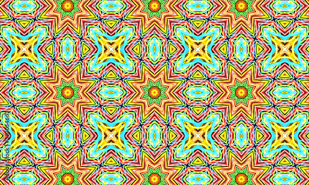 Geometric kaleidoscope multicolored seamless pattern. Abstract background. Beautiful multicolor kaleidoscope texture. Unique kaleidoscope design. Illustration for design.