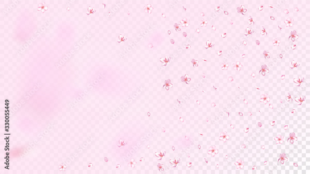 Nice Sakura Blossom Isolated Vector. Feminine Showering 3d Petals Wedding Paper. Japanese Oriental Flowers Illustration. Valentine, Mother's Day Pastel Nice Sakura Blossom Isolated on Rose