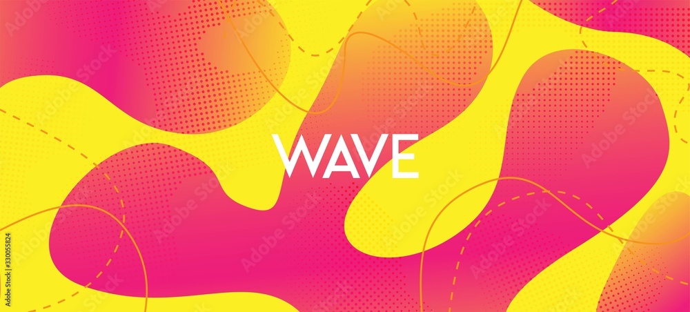 Pink Yellow Fluid Vector Banner. Organic Liquid Dynamic Elements. Waves Dynamic 
