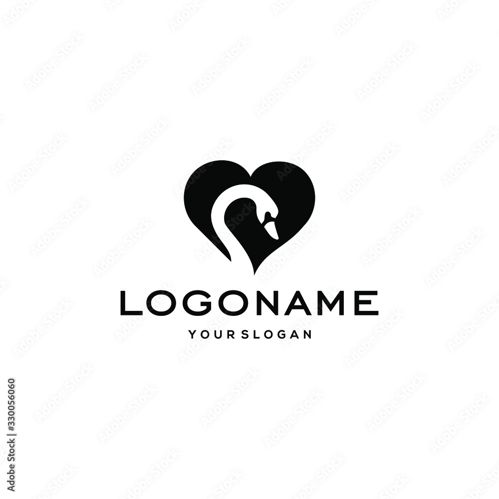 swan logo,goose or duck icon in hearth shape design vector in trendy and abstract luxury line outline style 