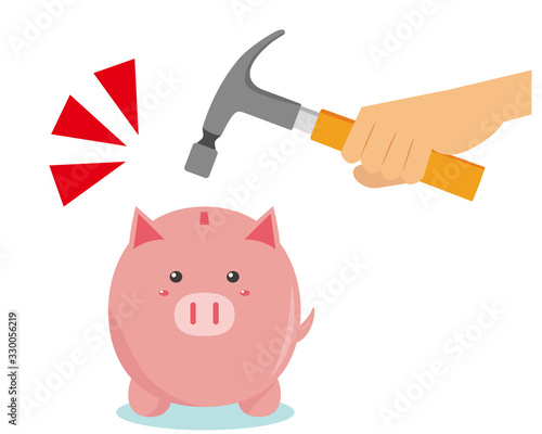 豚　ぶたの貯金箱　貯金箱　お金　コイン　￥　金槌